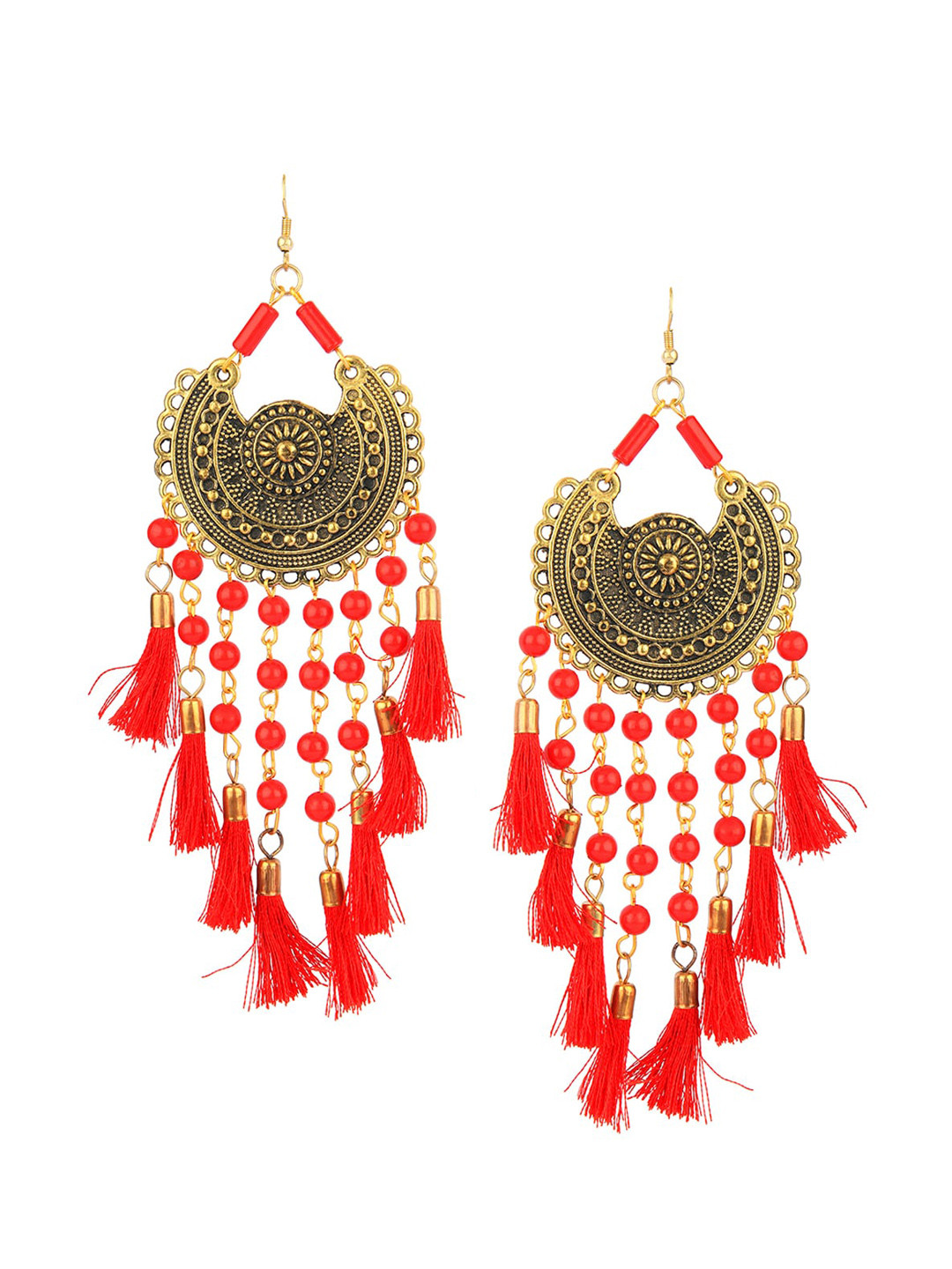 DESI COLOUR Red & Gold-Toned Contemporary Chandbalis