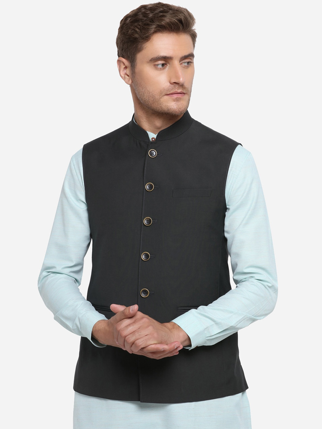 JADE BLUE Men Green Solid Corduroy Modi Jacket