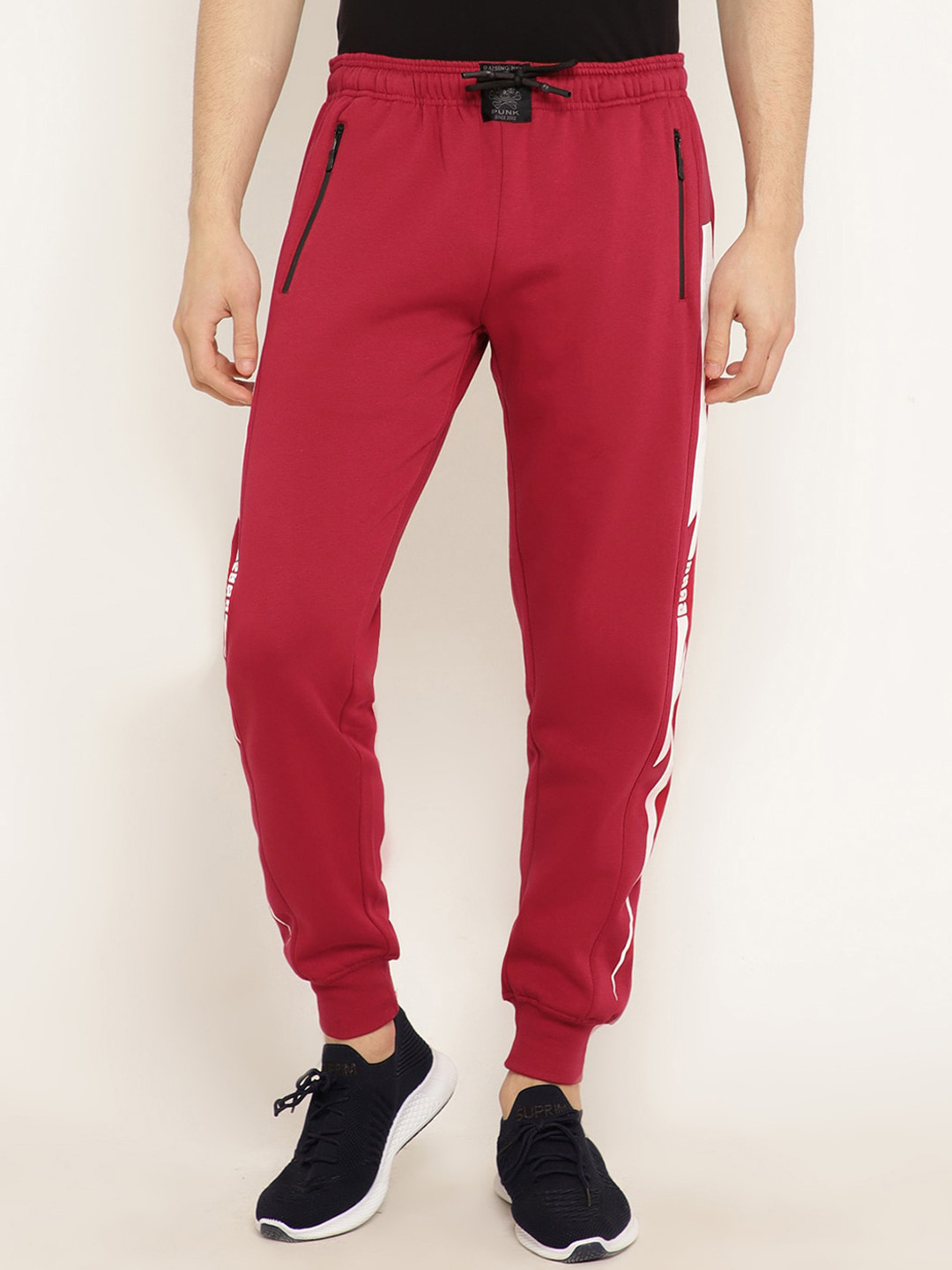 PUNK Men Red & White Solid Slim-Fit Joggers