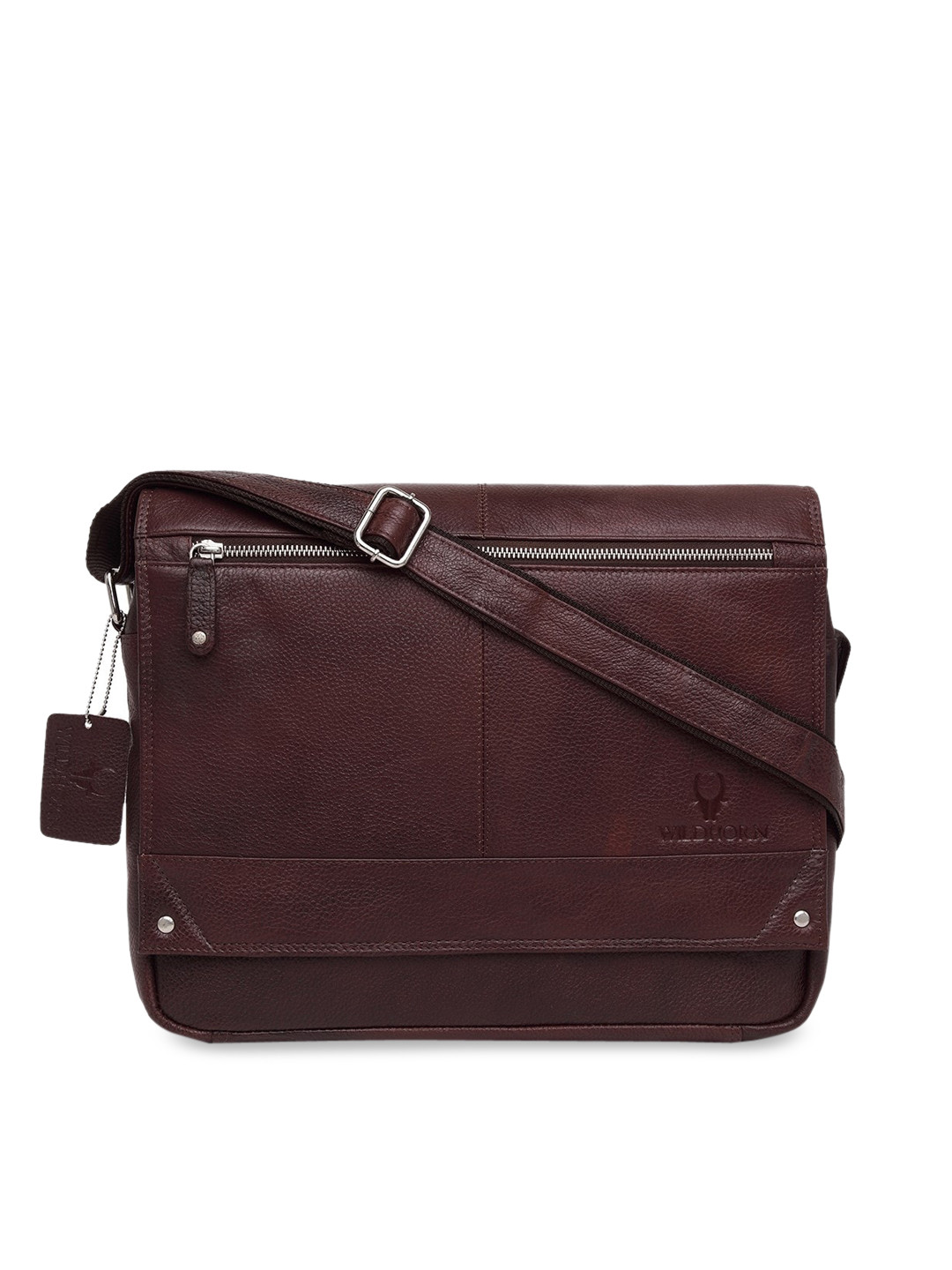 WildHorn Men Maroon Solid Genuine Leather Messenger Bag