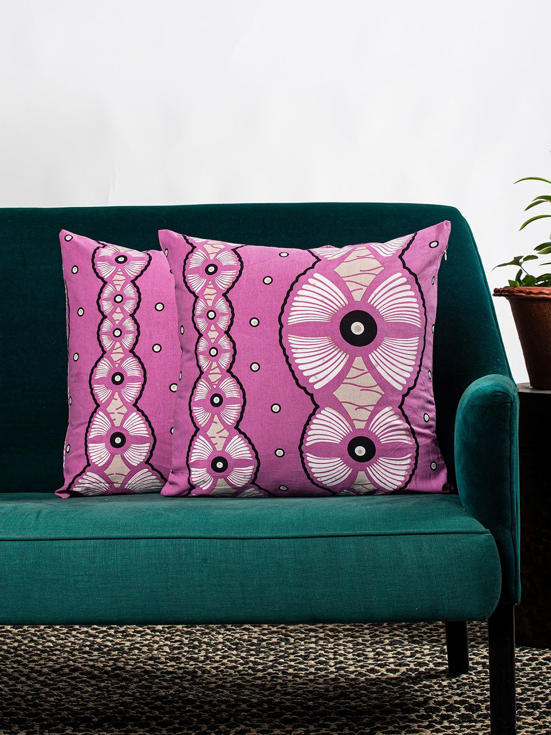 Contrast Living Pink Floral Cotton Durable 2 Square Cushion Covers -19.7x19.7In