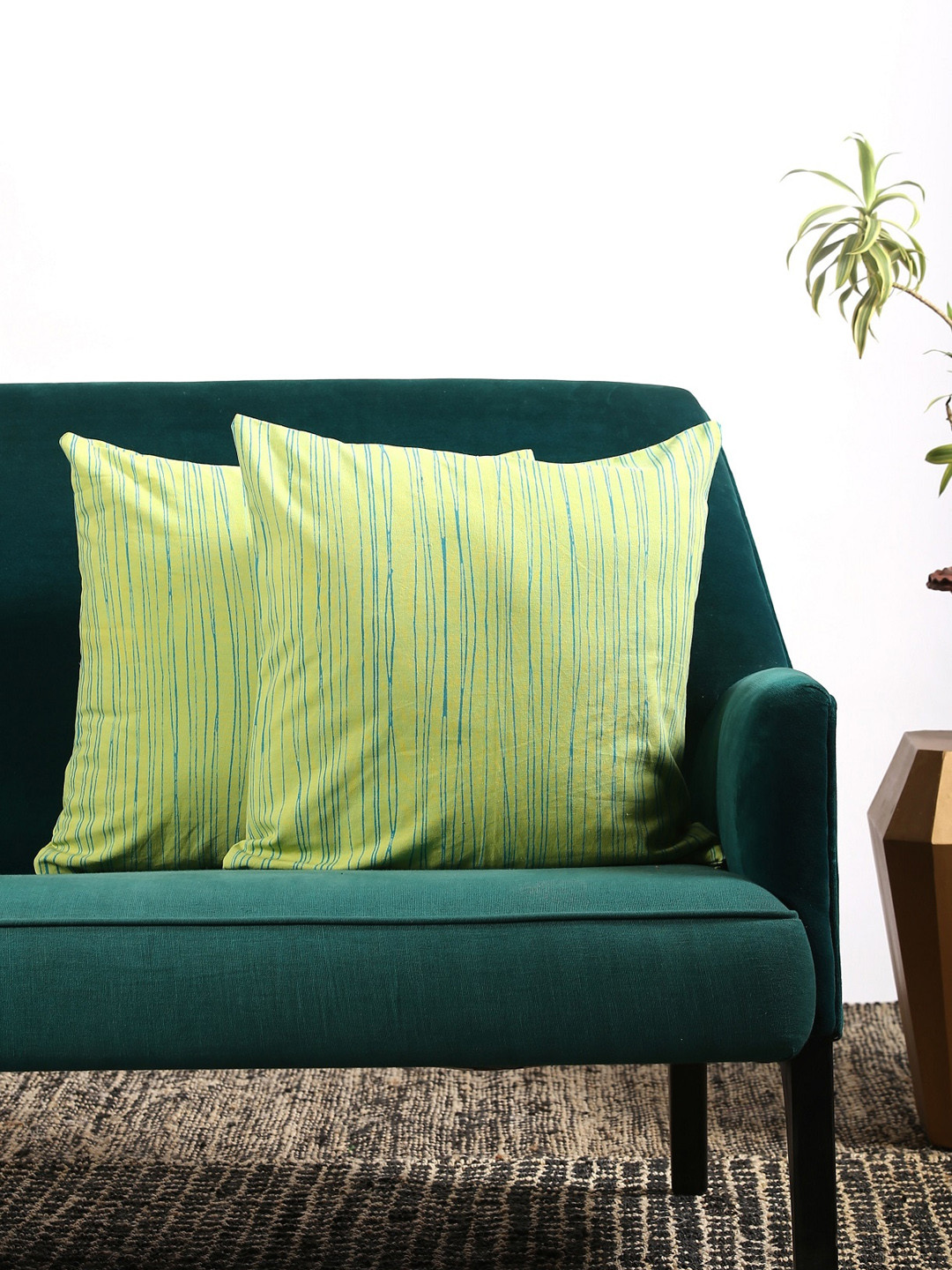 Contrast Living Set Of 2 Lime Green & Blue Printed Square Cushion Cover