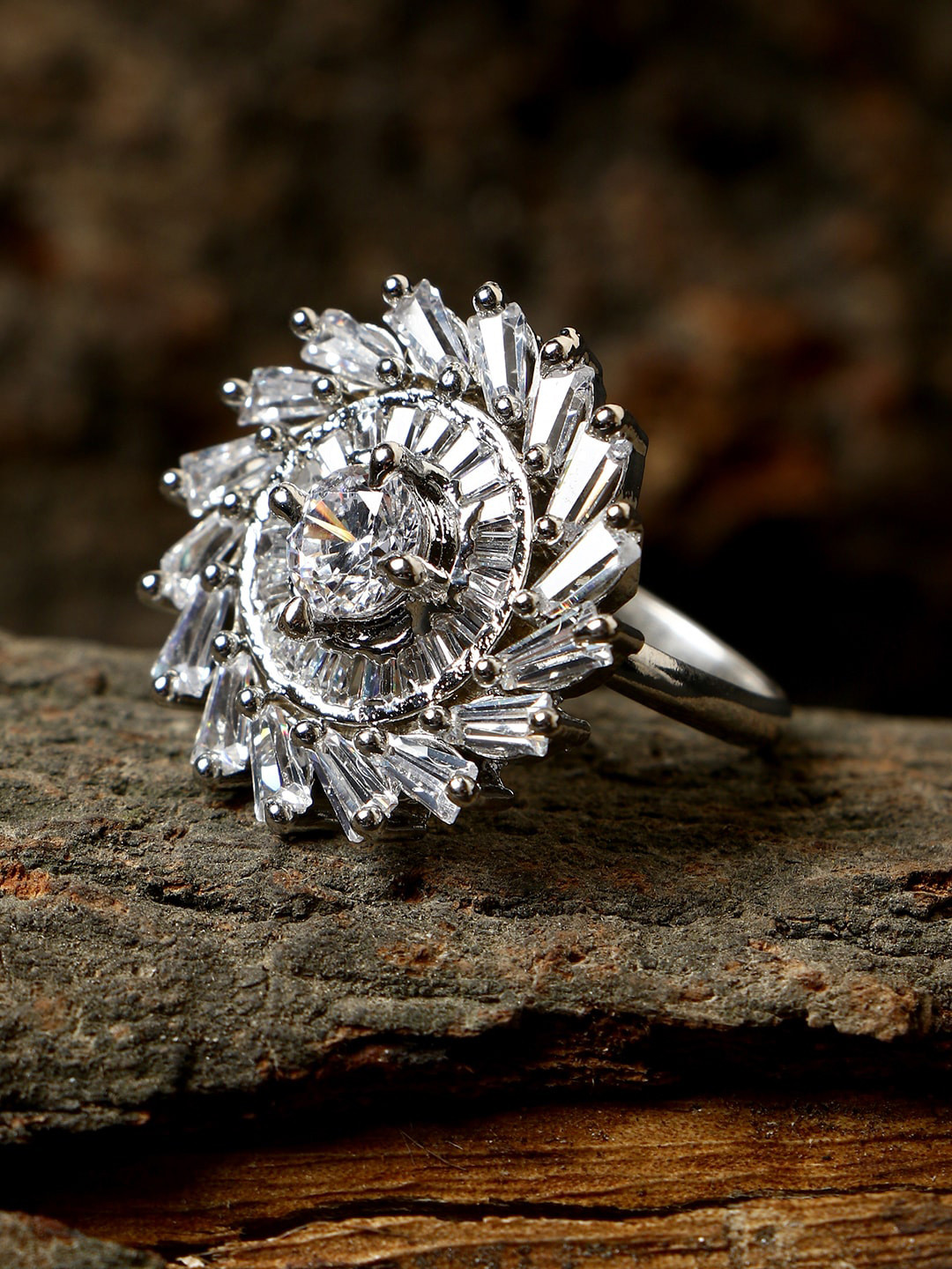 ANIKAS CREATION Silver-Plated White AD Studded Handcrafted Finger Ring