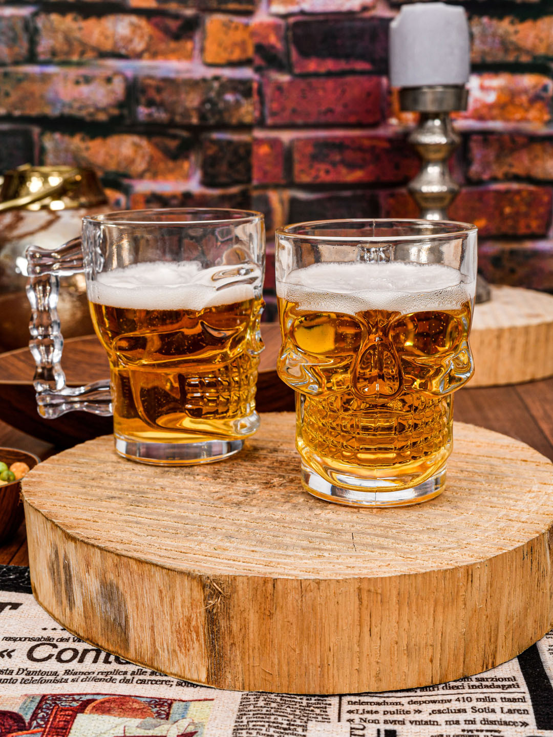 GOODHOMES Set Of 2 Transparent Skull Shaped Beer Glasses 520 ml