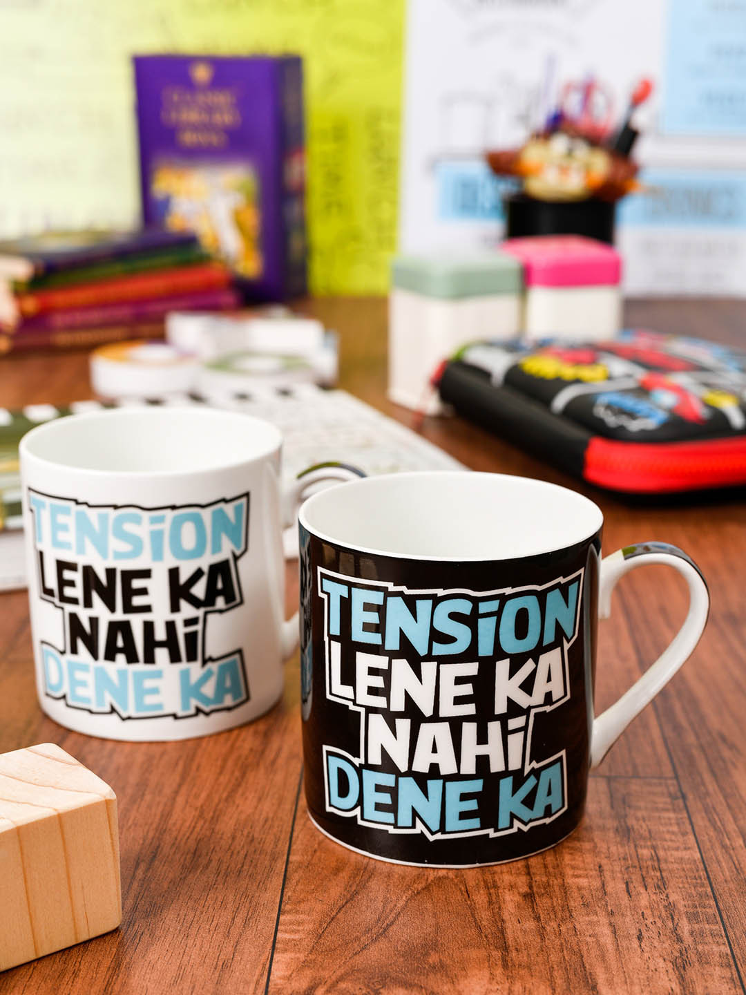 GOODHOMES White Typography Bone China Handmade 2 Piece Mugs-350ml