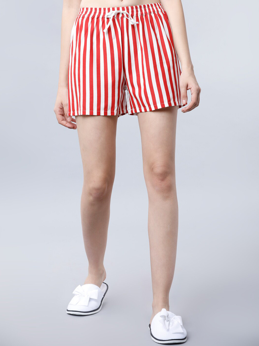 Tokyo Talkies Women Red & White Striped Lounge Shorts