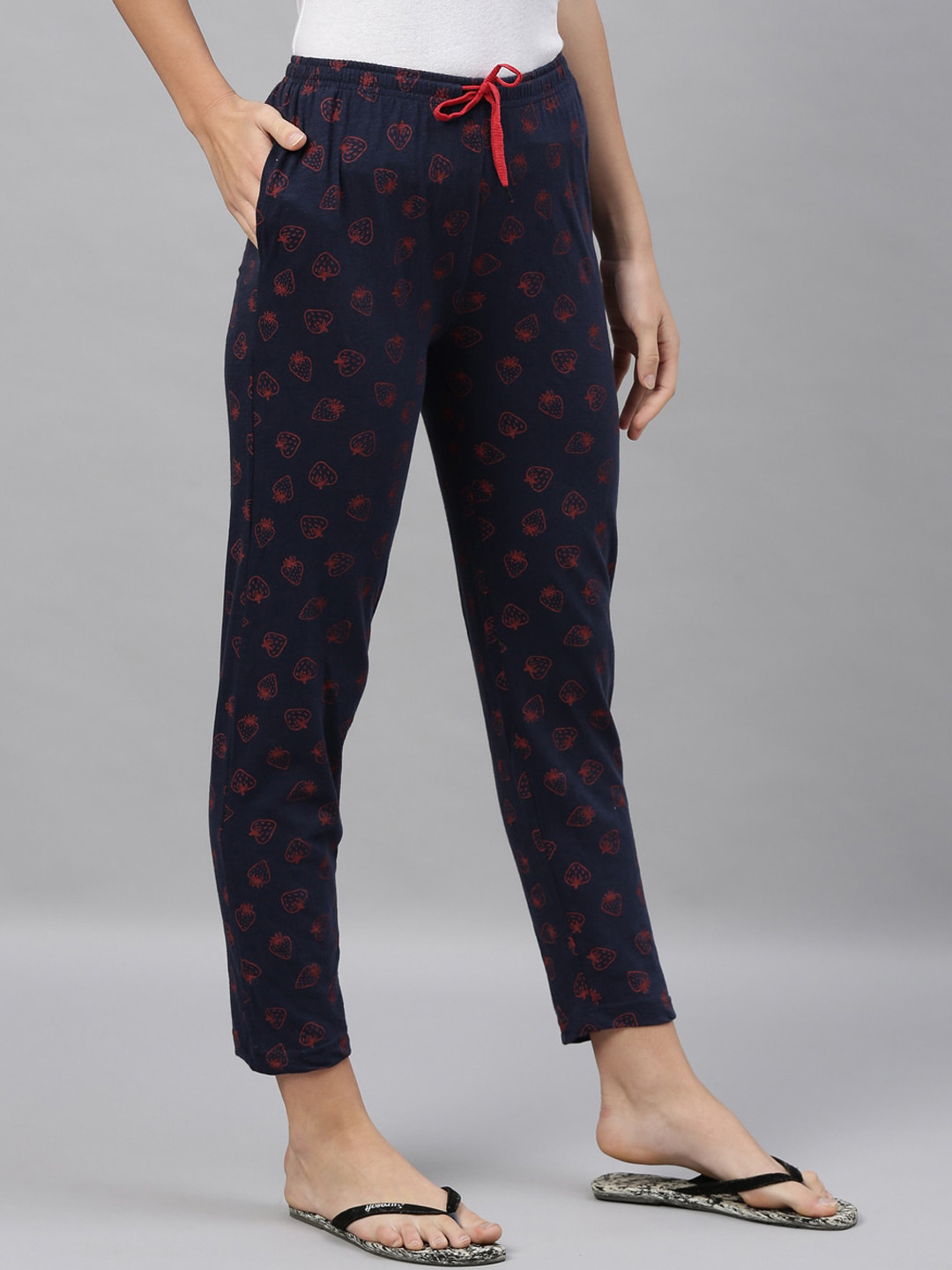 Kryptic Women Navy Blue & Red Printed Relaxed Fit Lounge Pants