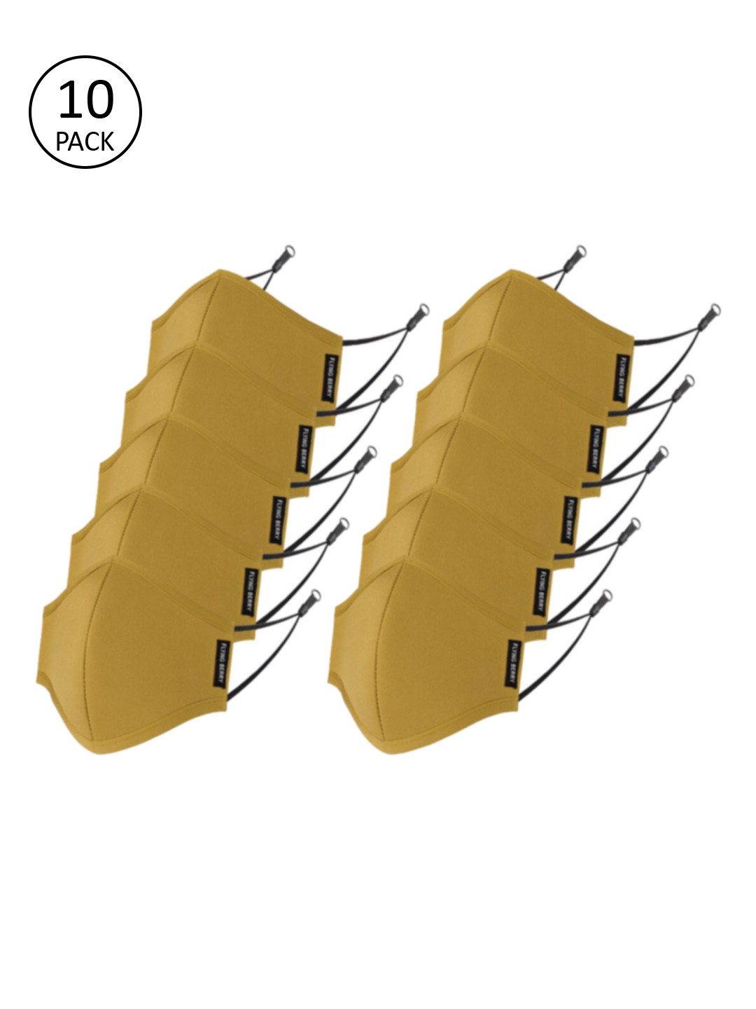 FLYING BERRY Unisex Pack Of 10 Kahki Solid 3-Ply Reusable Cloth Masks