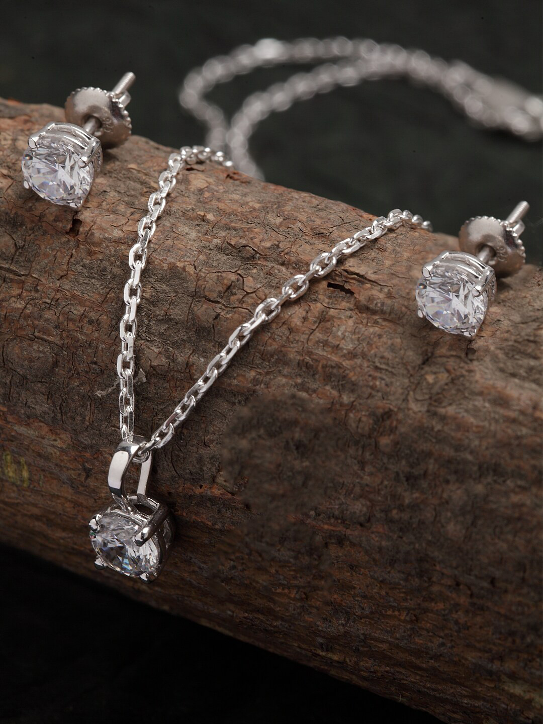 Clara 92.5 Sterling Silver Rhodium-Plated White CZ-Studded Jewellery Set