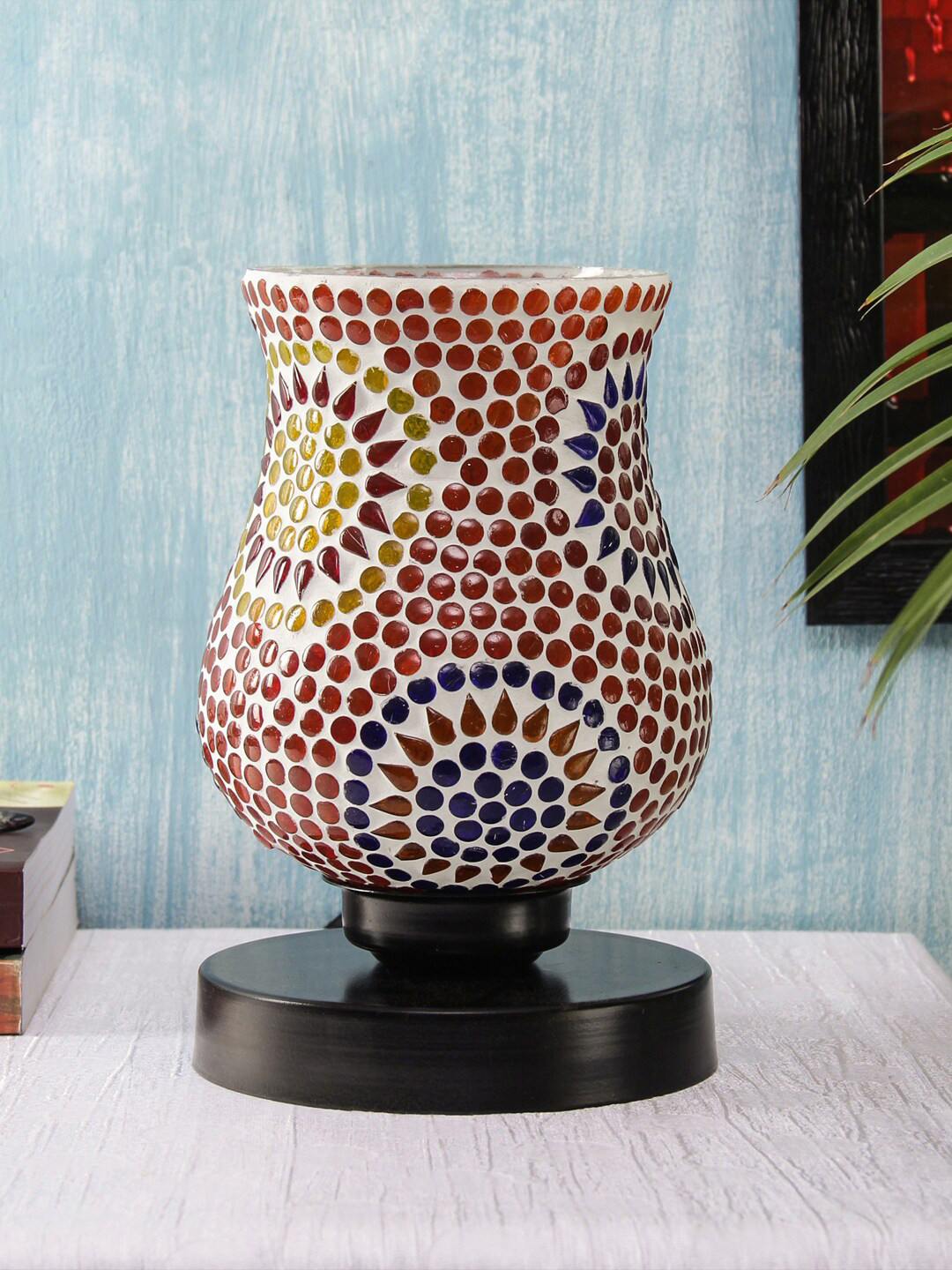 Devansh Red & White Textured Mosaic Table Lamp