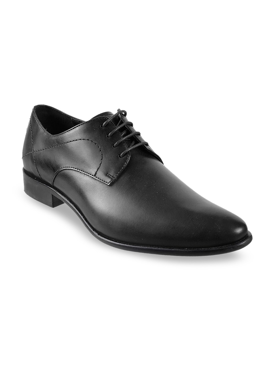 J.FONTINI Men Black Solid Leather Derbys