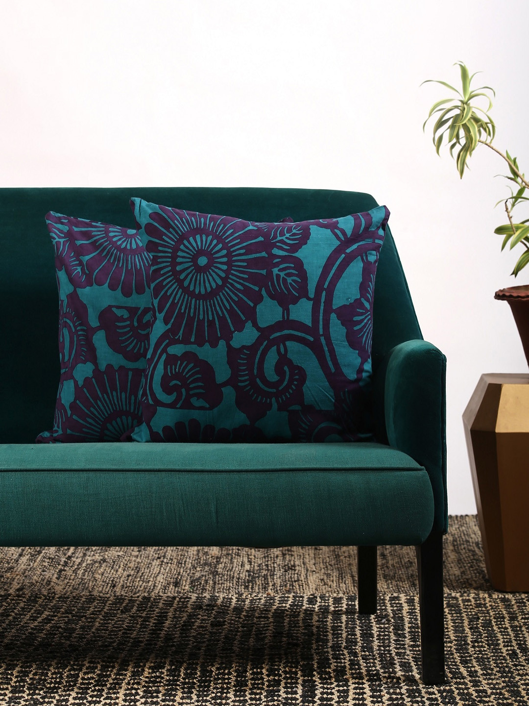 Contrast Living Blue Floral Cotton Durable 2 Pcs Square Cushion Covers - 19.7 x 19.7 In