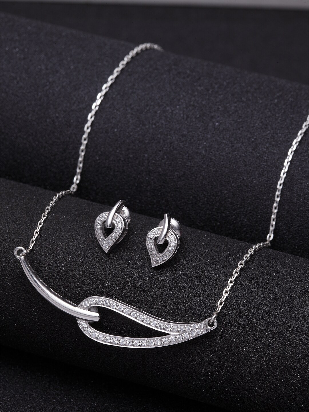 Clara 92.5 Sterling Silver Rhodium-Plated Silver-Toned & White CZ-Studded Jewellery Set