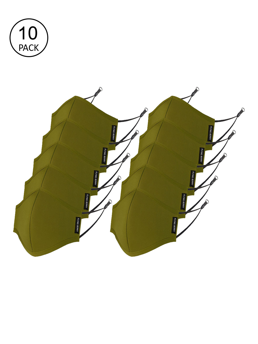 FLYING BERRY Unisex Olive Green Pack Of 10 Anti Pollution 3-Ply Washable Face Mask