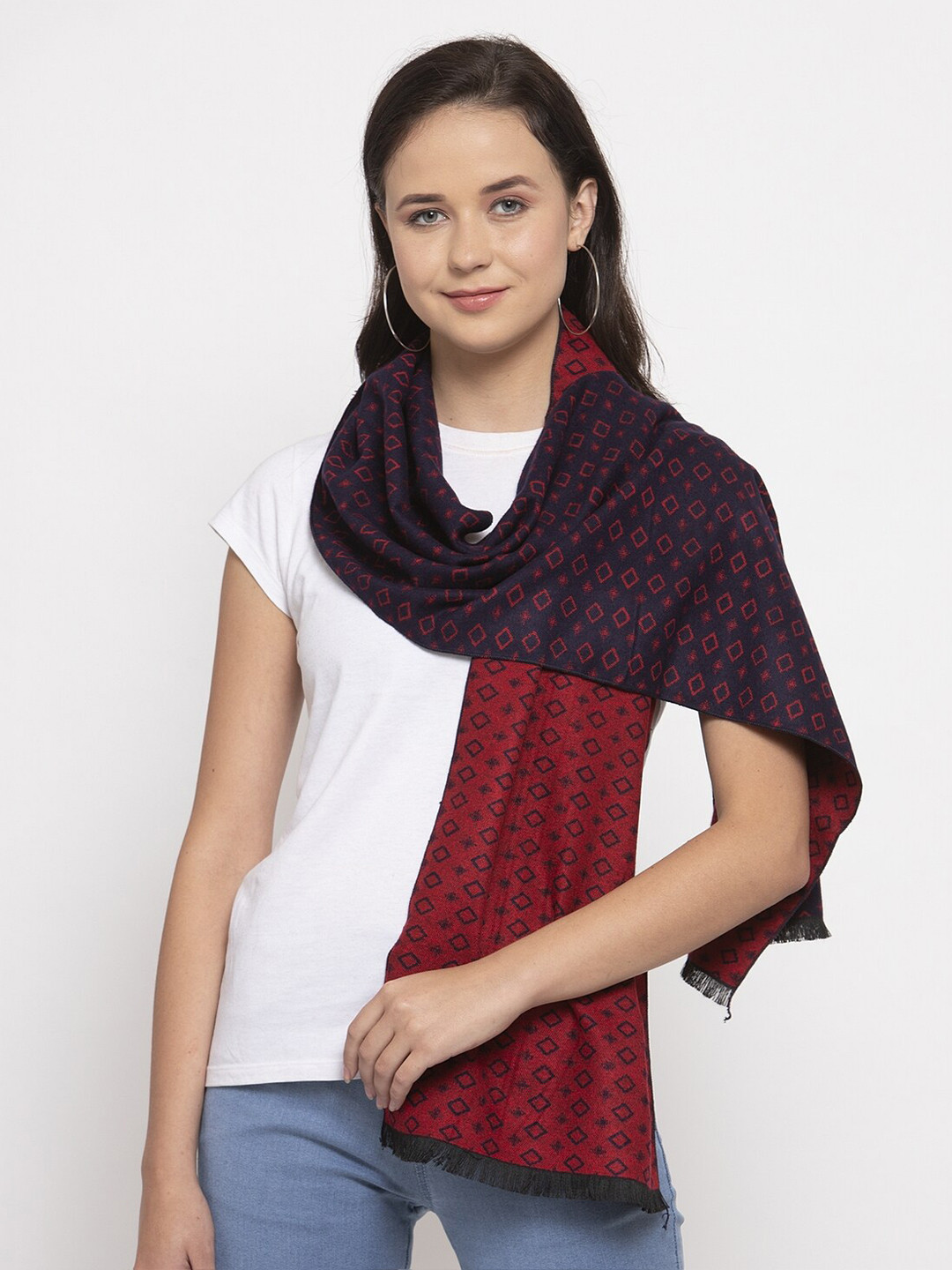 Calvadoss Women Blue & Red Woven Design Stole
