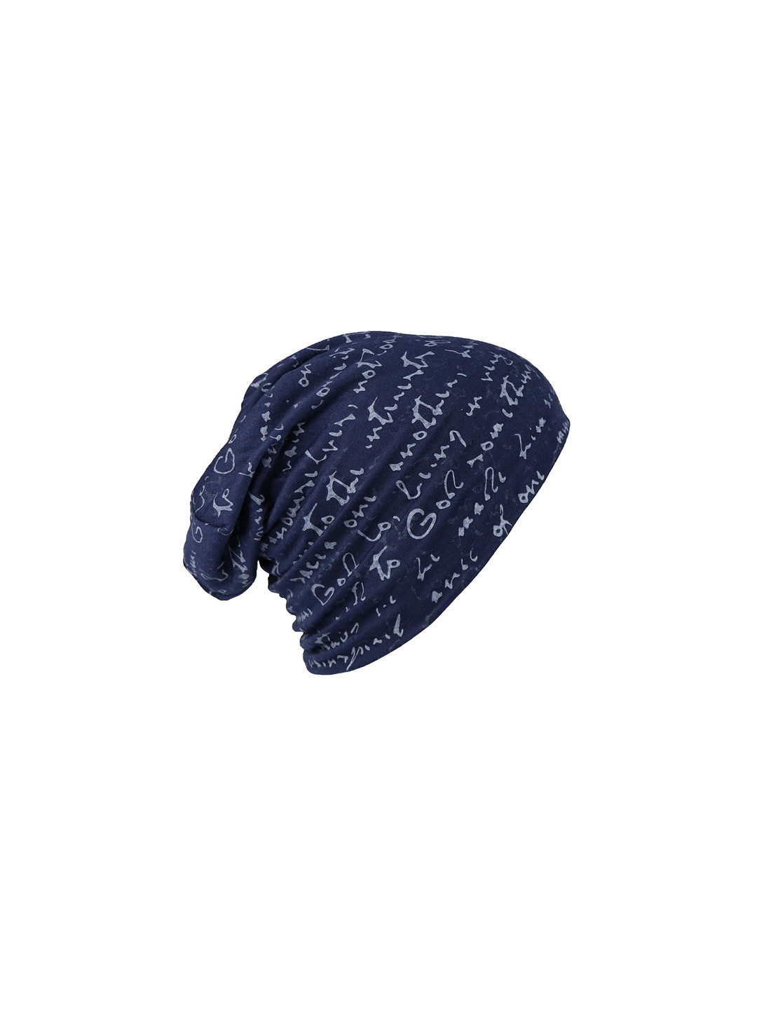 iSWEVEN Unisex Navy Blue & White Printed Beanie