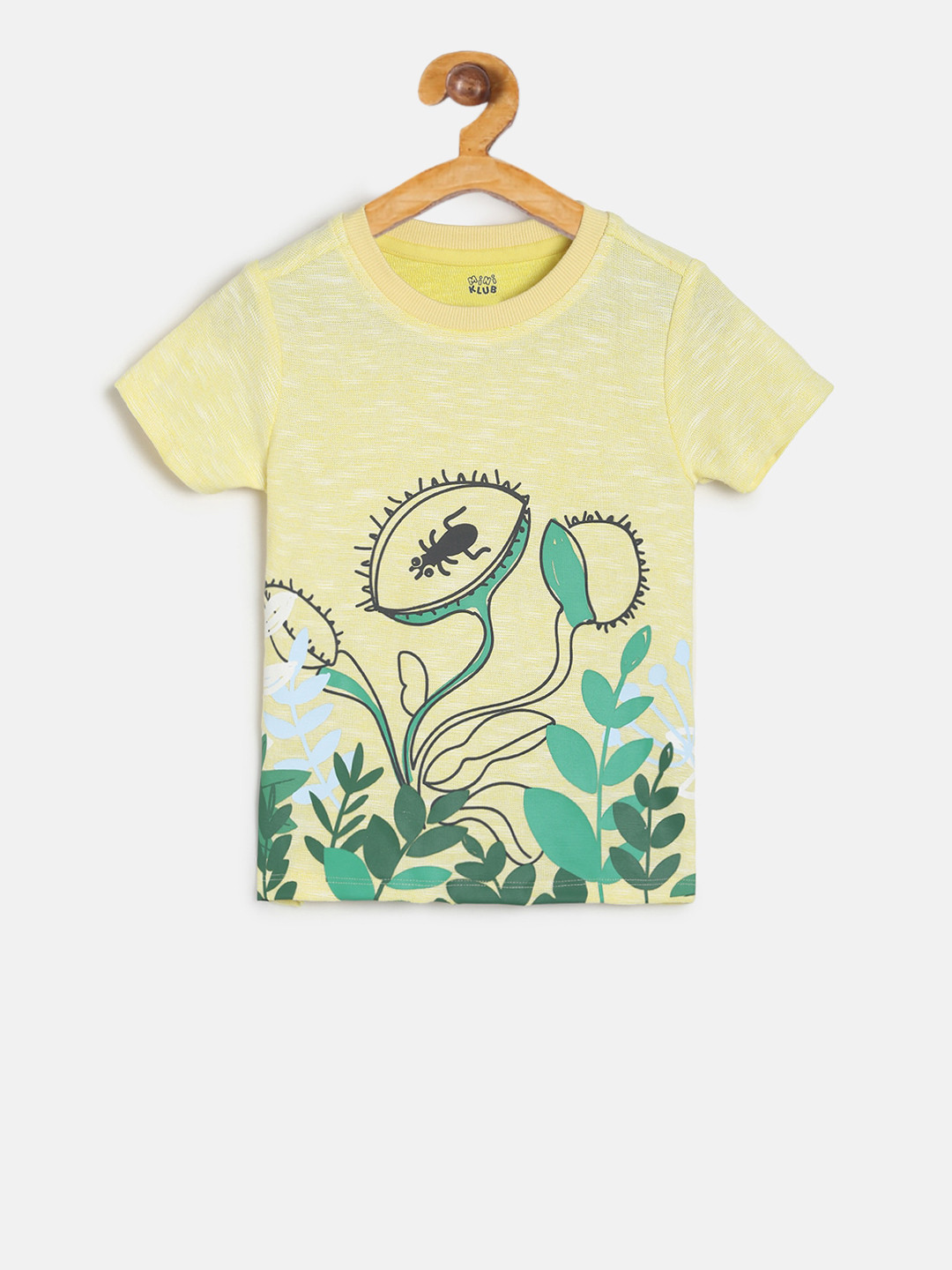 MINI KLUB Boys Yellow Printed Round Neck Pure Cotton T-shirt