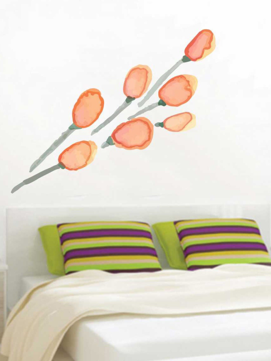 rawpockets Pink & Green Modern Flower Wall Stickers