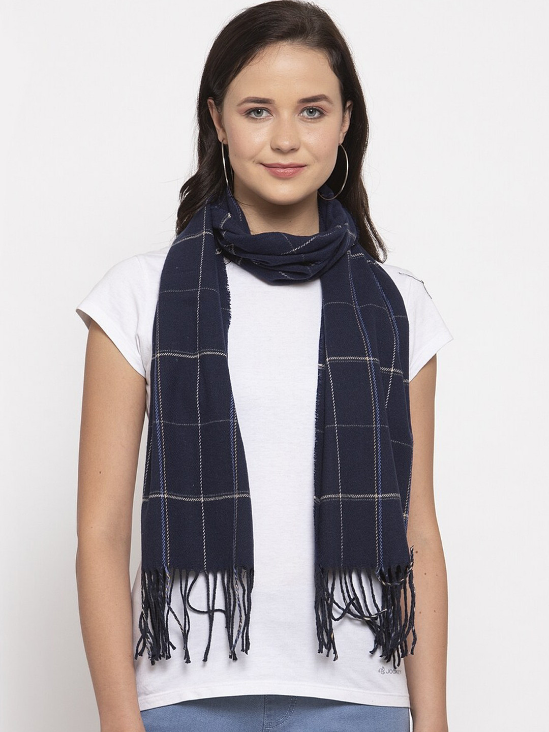 Calvadoss Women Navy & White Checked Stole
