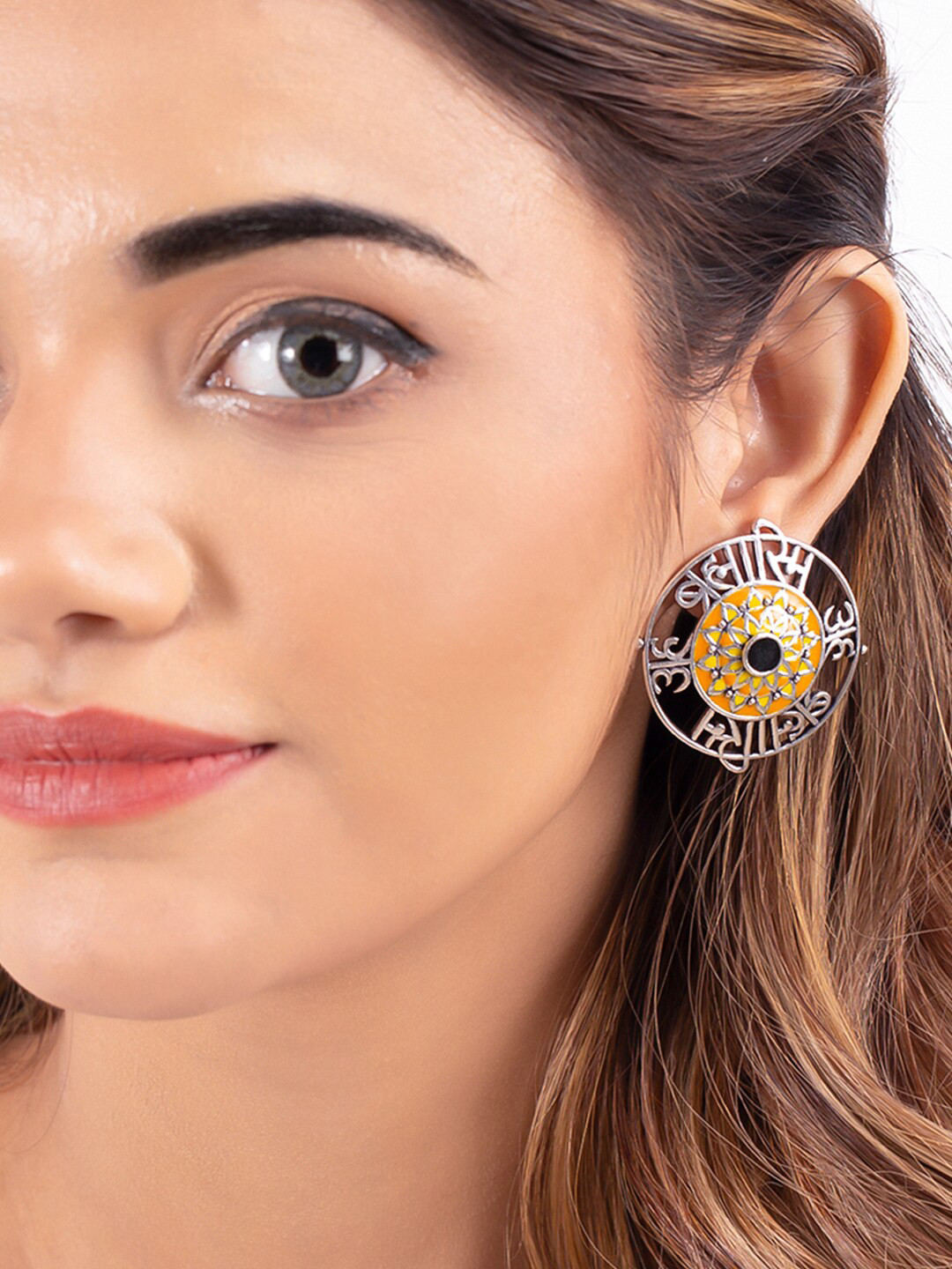 Aham Brahmasmi Inscription Round Statement Earrings