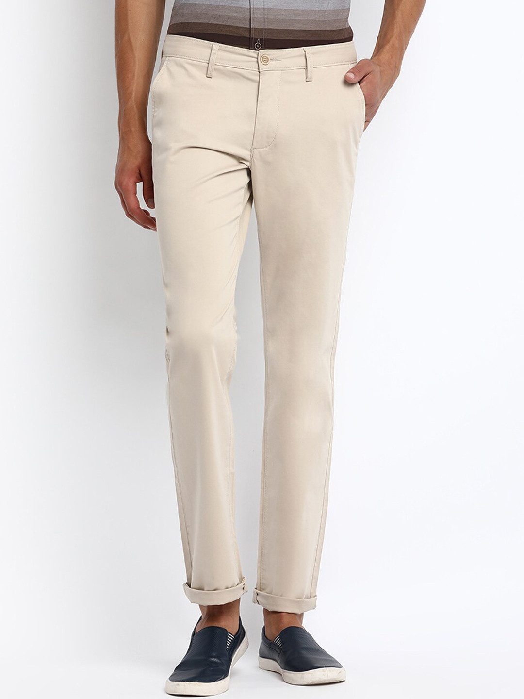 Basics Men Beige Tapered Fit Solid Chinos