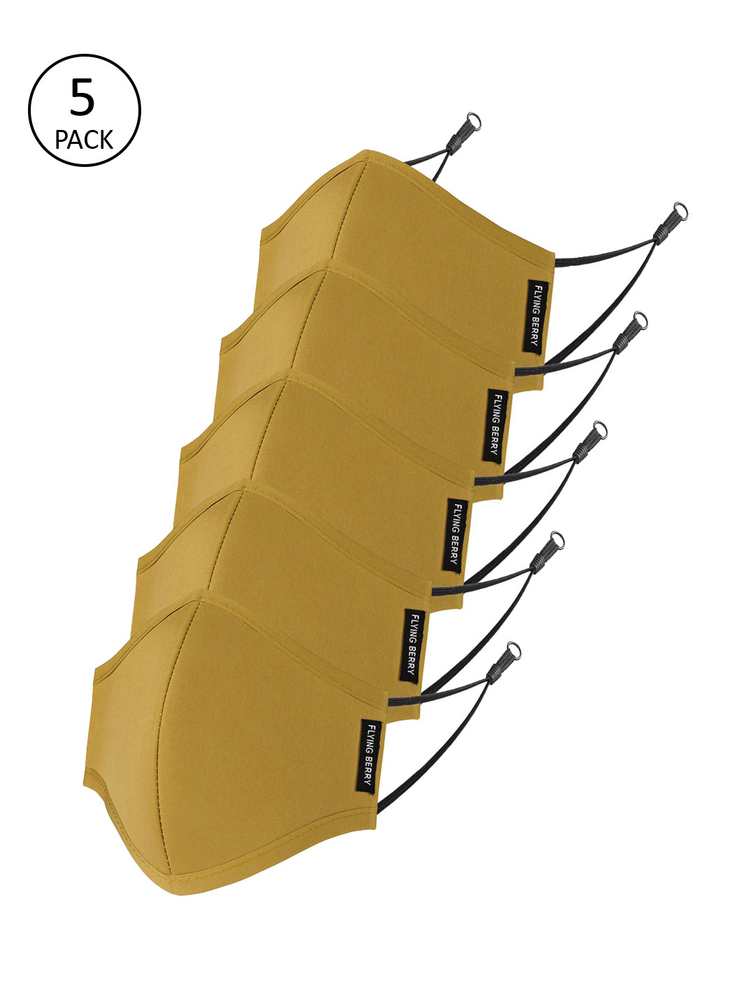 FLYING BERRY Unisex Khaki Pack of 5 Coloured 3-Ply Reusable Cloth Mask