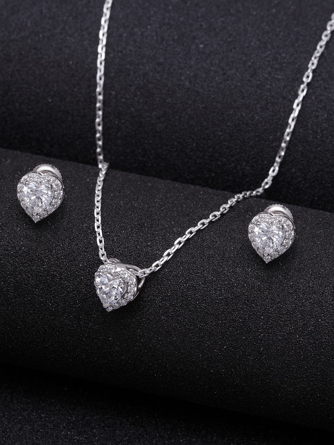Clara Rhodium-Plated Silver-Toned & White Swiss Zirconia Studded Jewellery Set