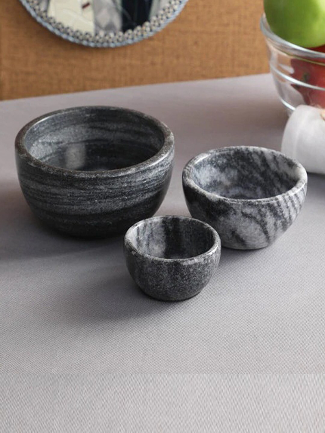NikkisPride Set of 3 Black & Grey Solid Marble Multi-utility Bowl Set