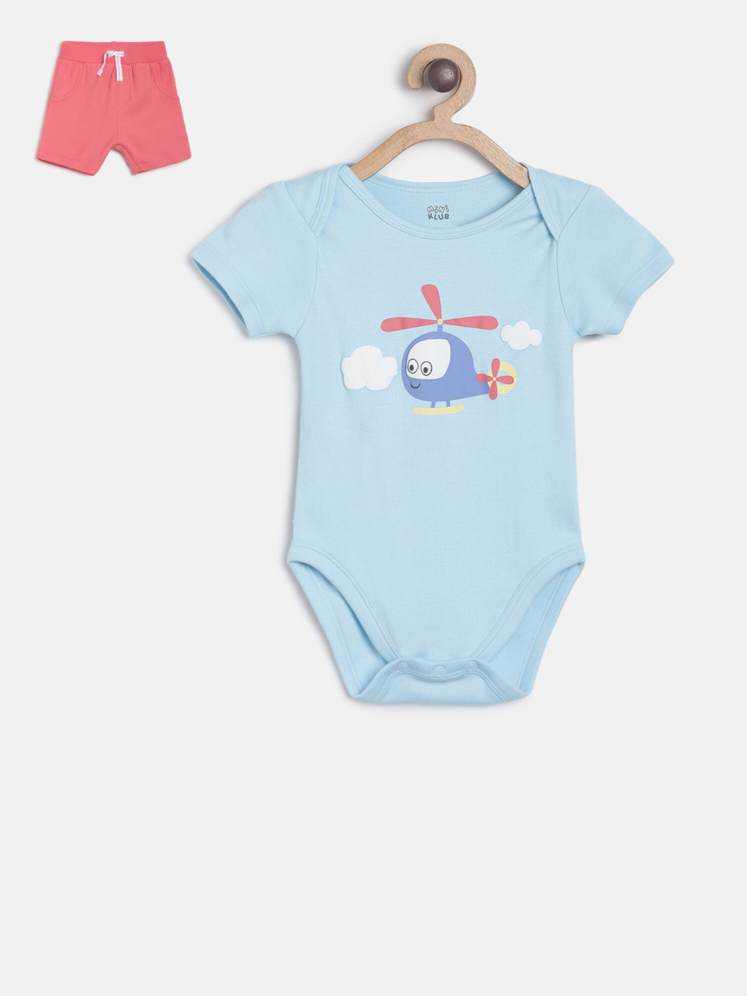MINI KLUB Infant Boys Blue & Coral Red Bodysuit With Shorts