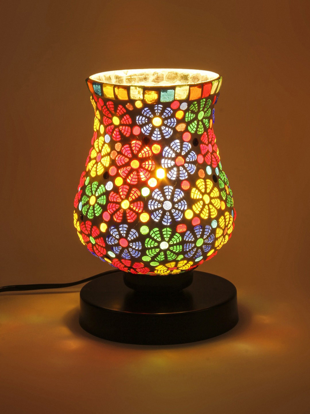 Devansh White & Blue Textured Traditional Mosaic Glass Table Lamp