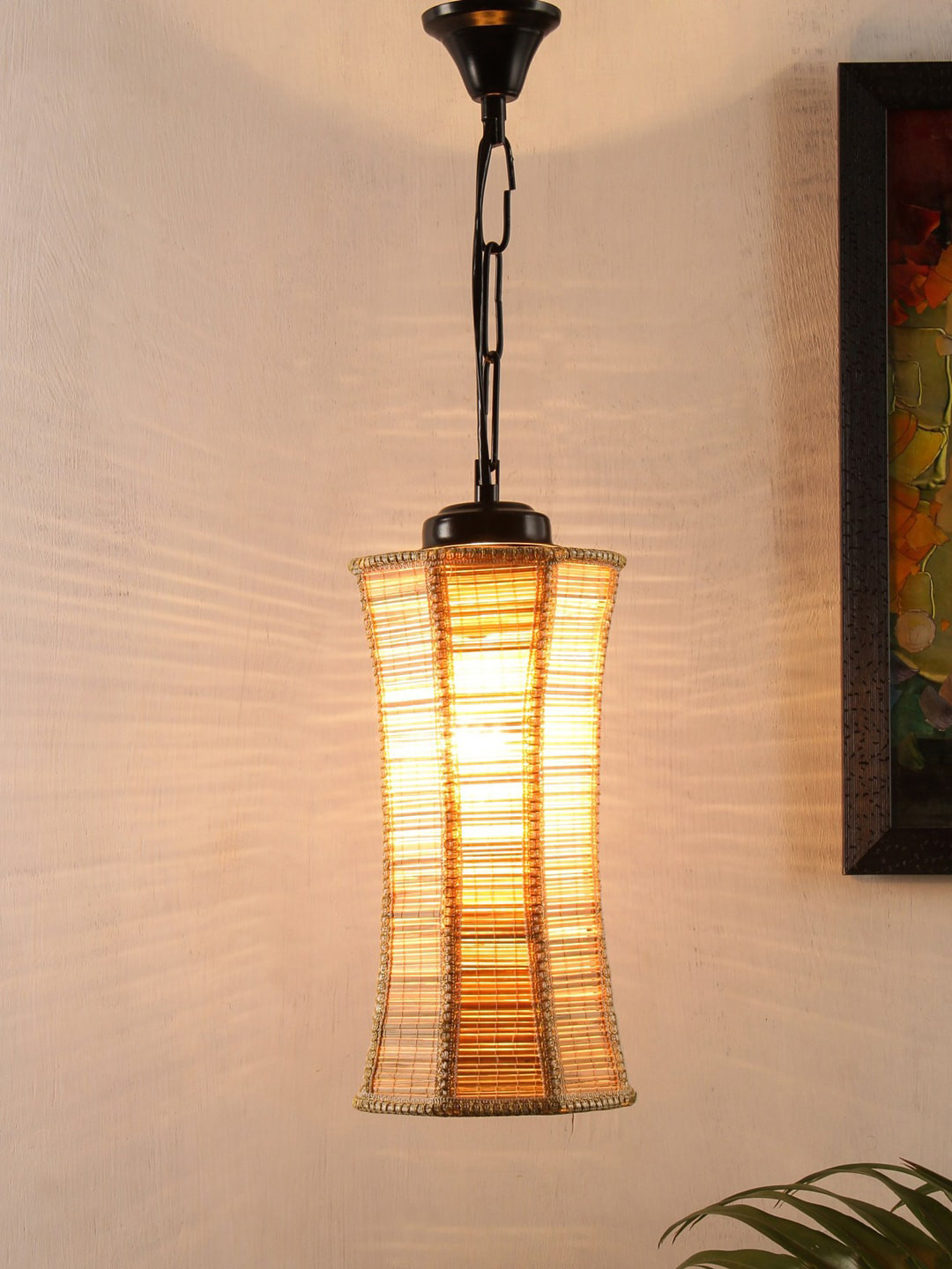 Devansh Beige & Black Textured Abstract-Shaped Hanging Lamp