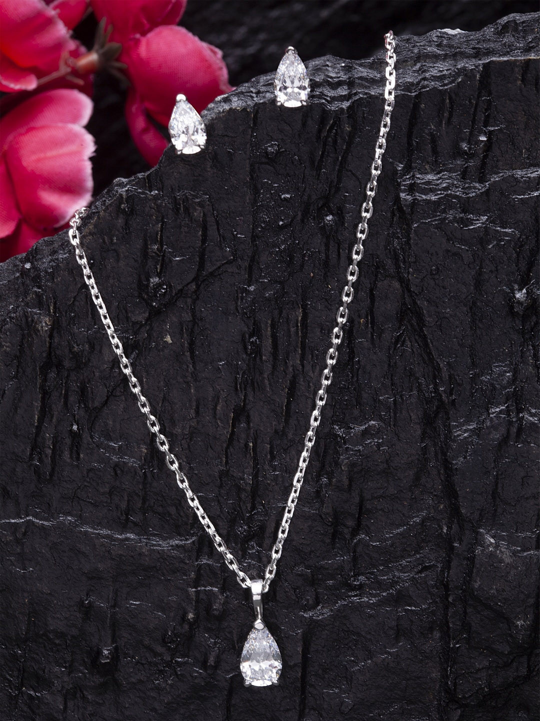 Clara 92.5 Sterling Silver Rhodium Plated White CZ Studded Jewellery Set