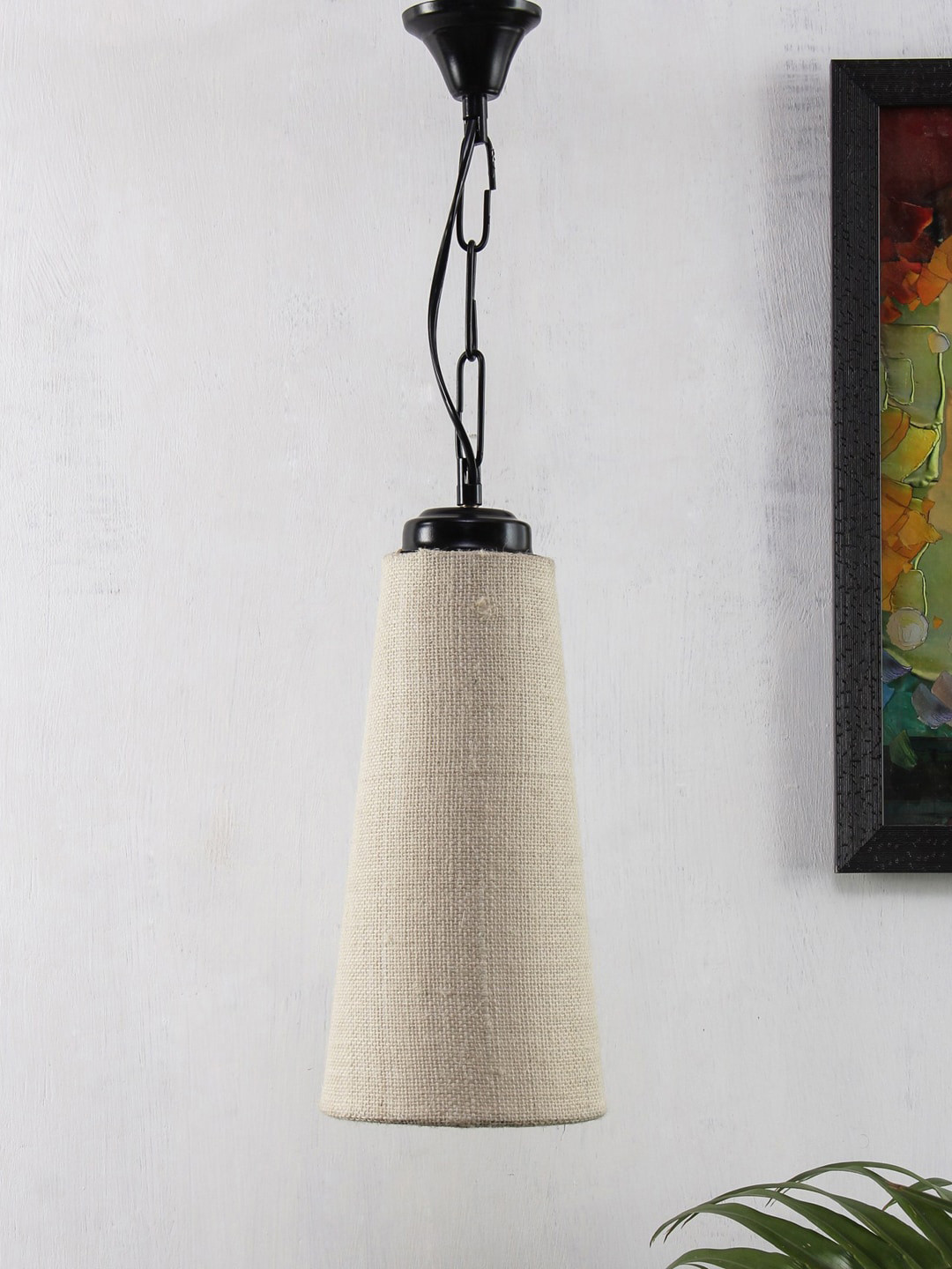 Devansh Off White & Black Solid Hanging Light With Shade