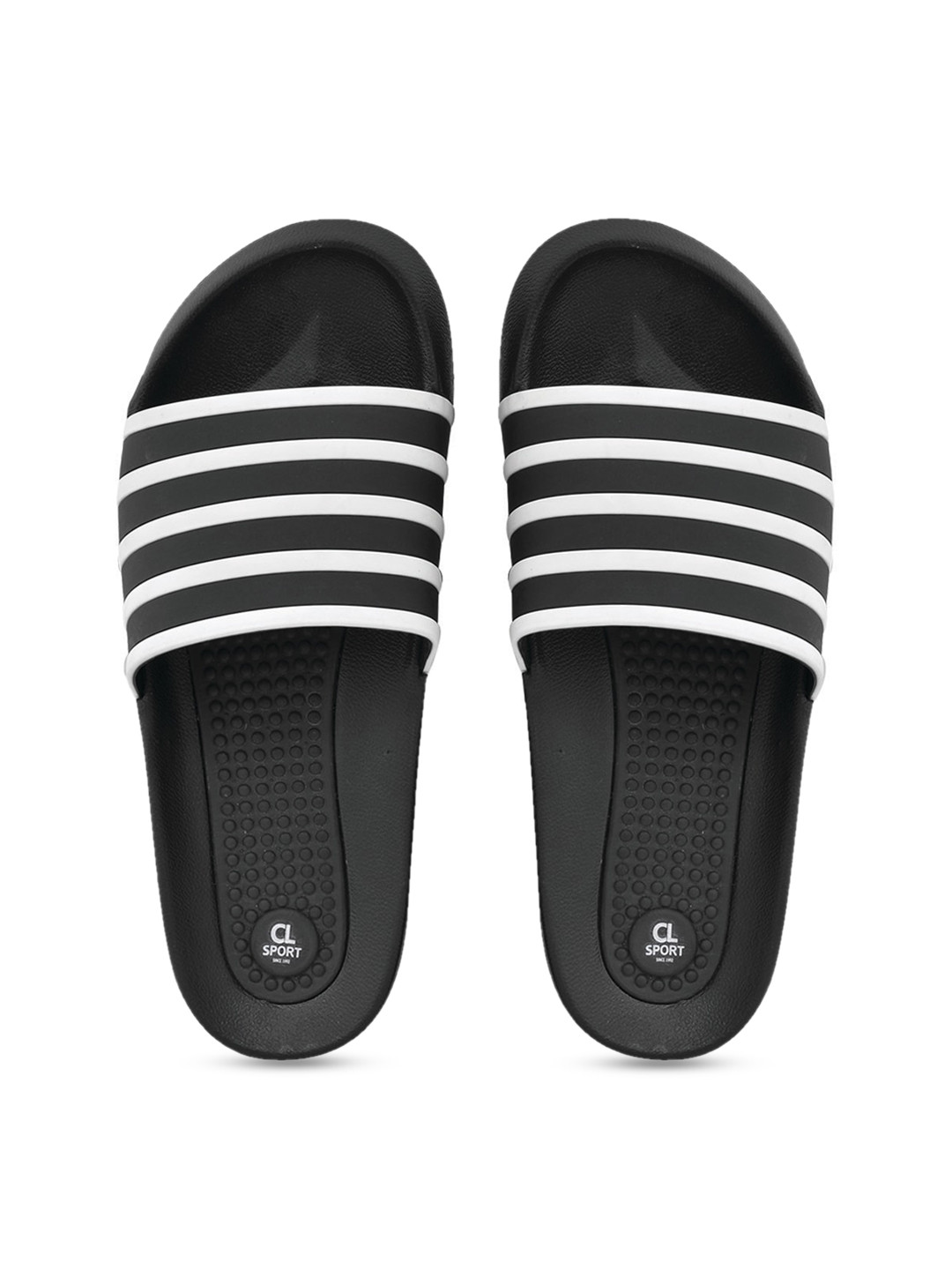 Carlton London sports Men Black & White Striped Sliders