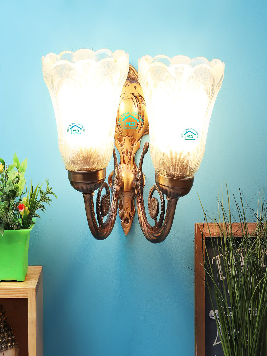 MFD HOME FURNISHING Gold-Toned & Transparent Solid Bell-Shaped Glass Wallchiere