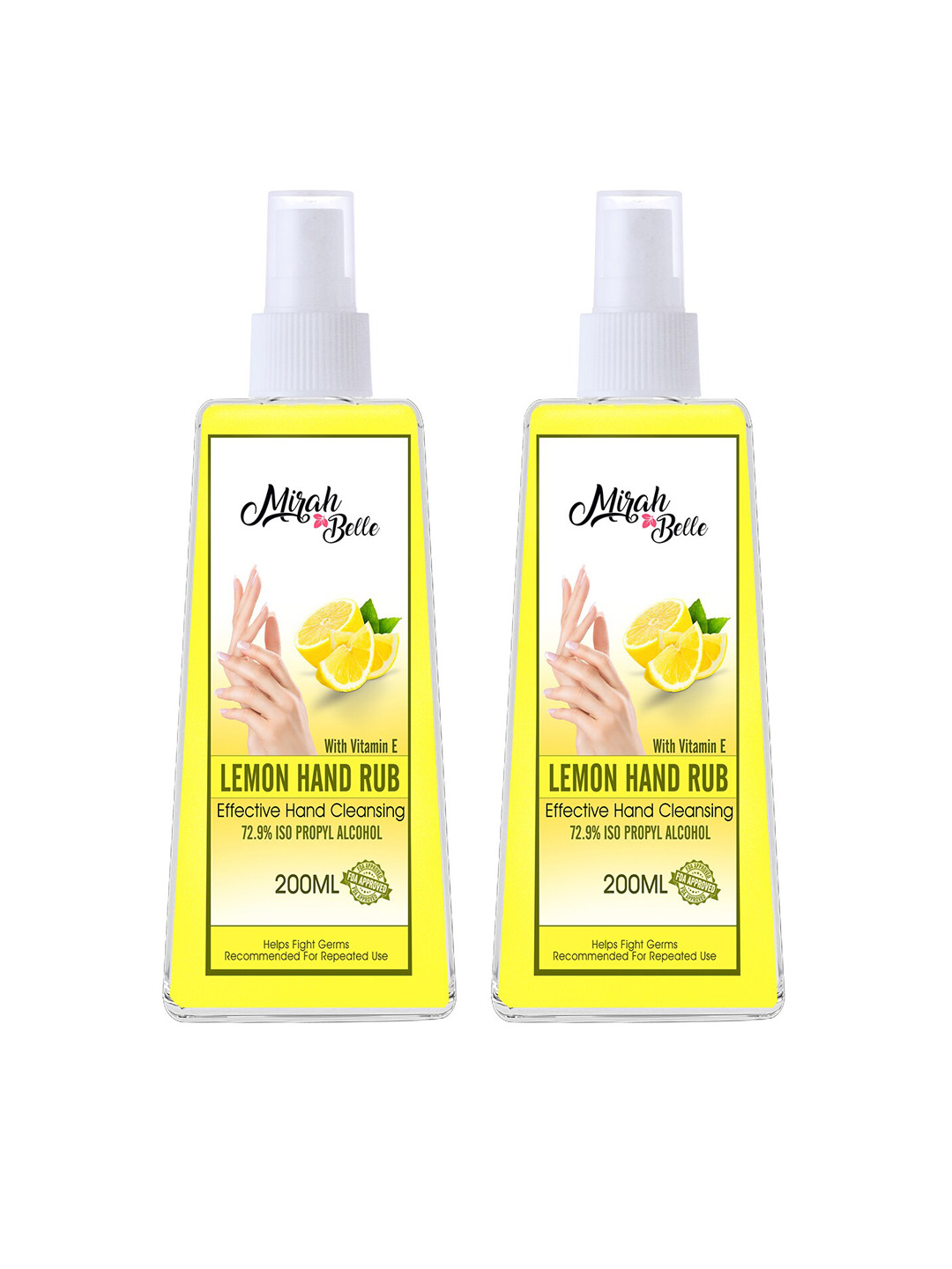 Mirah Belle Pack of 2 Yellow Lemon Hand Rub Sanitizer Spray With Vitamin E 400ml