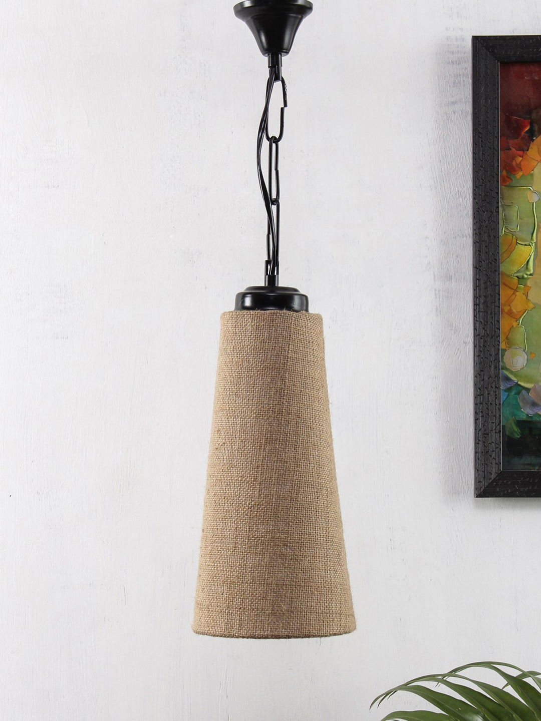 Devansh Beige Solid Conical Jute Hanging Light