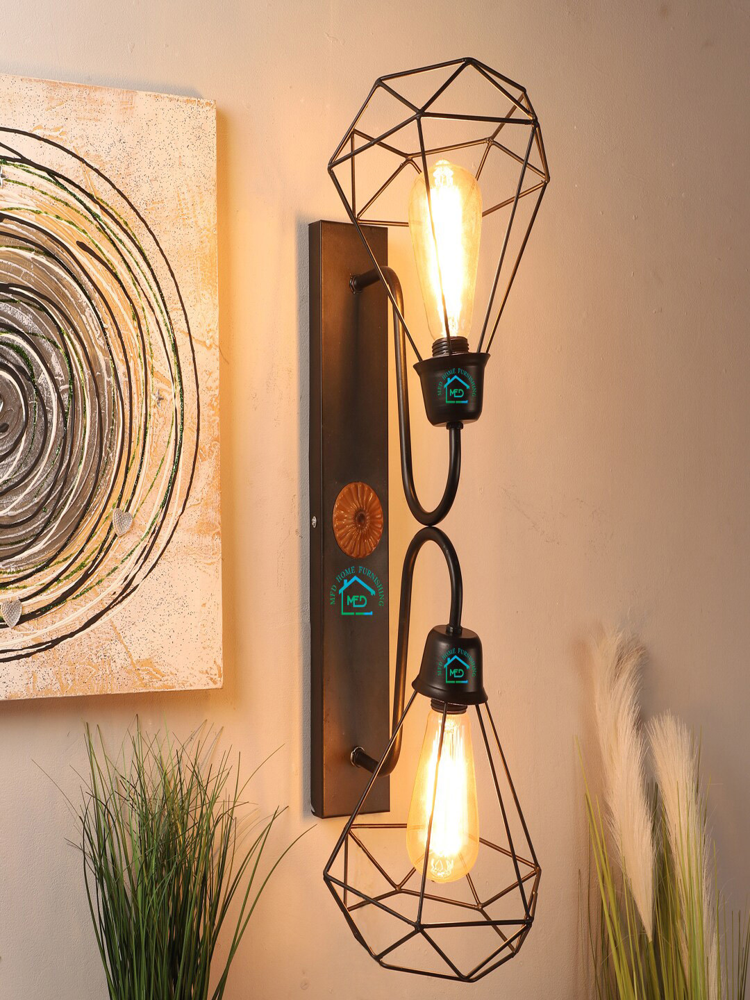 MFD HOME FURNISHING Black Self-Design Up & Down Iron Wall Lamp