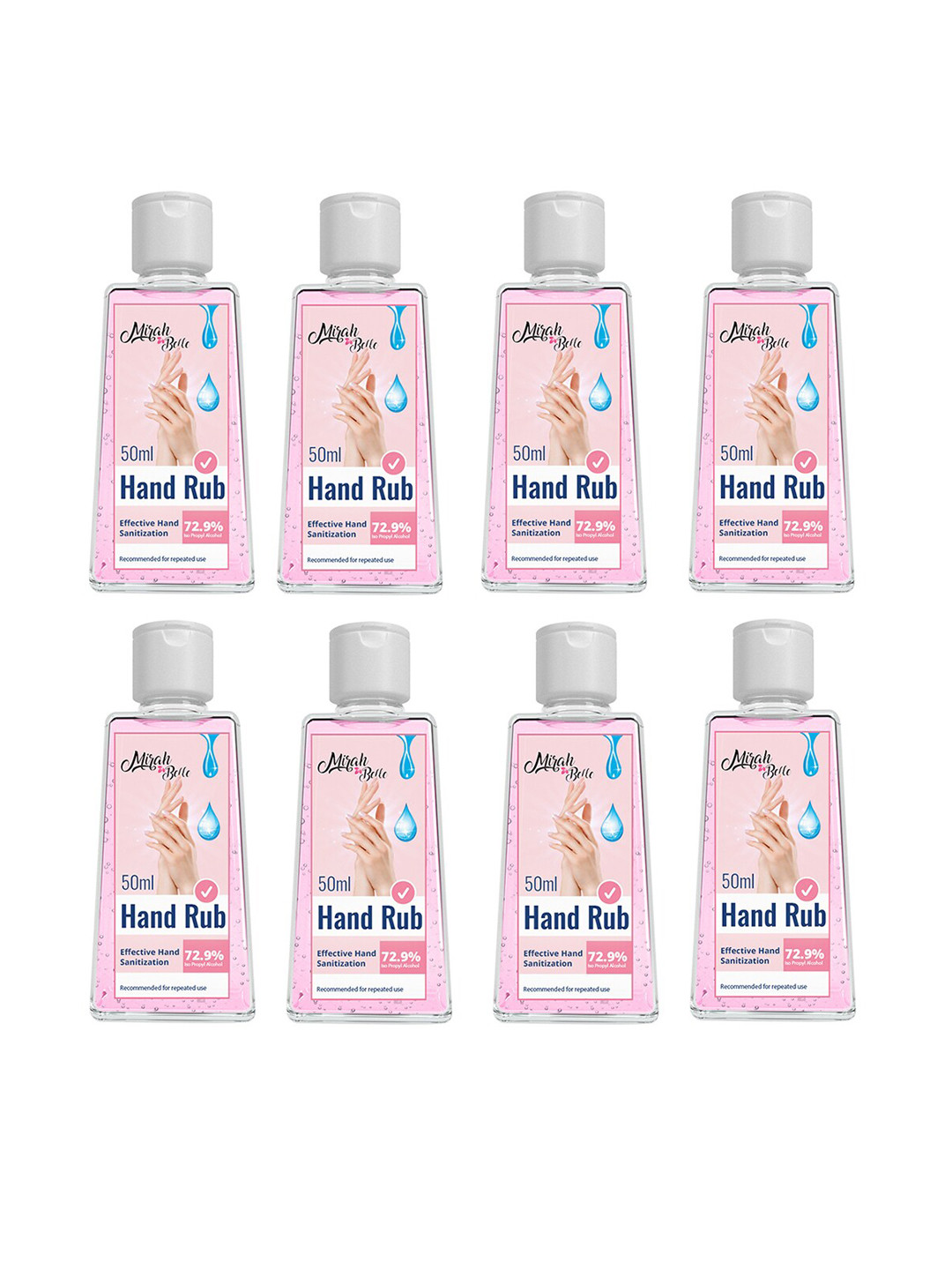 Mirah Belle Pack of 8 Hand Rub Sanitizer Gel - 50 ml each