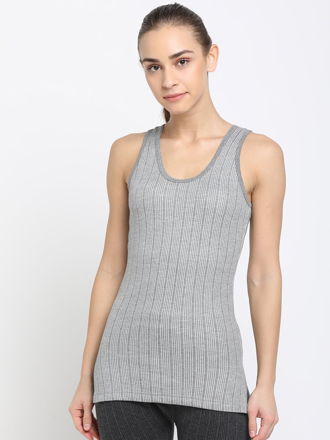 DIXCY SCOTT Slimz Women Grey Melange Striped Thermal Top