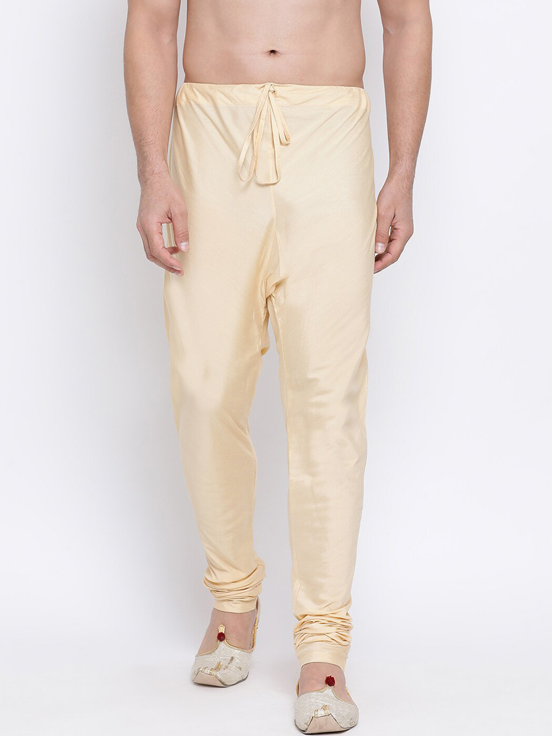 NAMASKAR Men Beige Solid Pure Silk Churidar