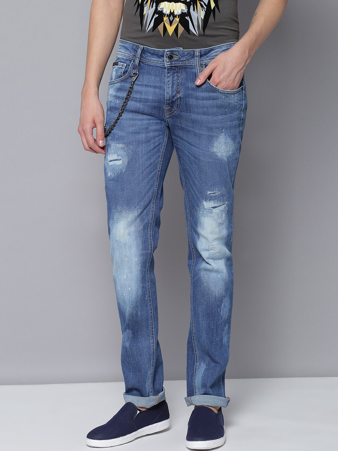 Antony Morato Men Blue Regular Fit Mid-Rise Mildly Distressed Stretchable Jeans