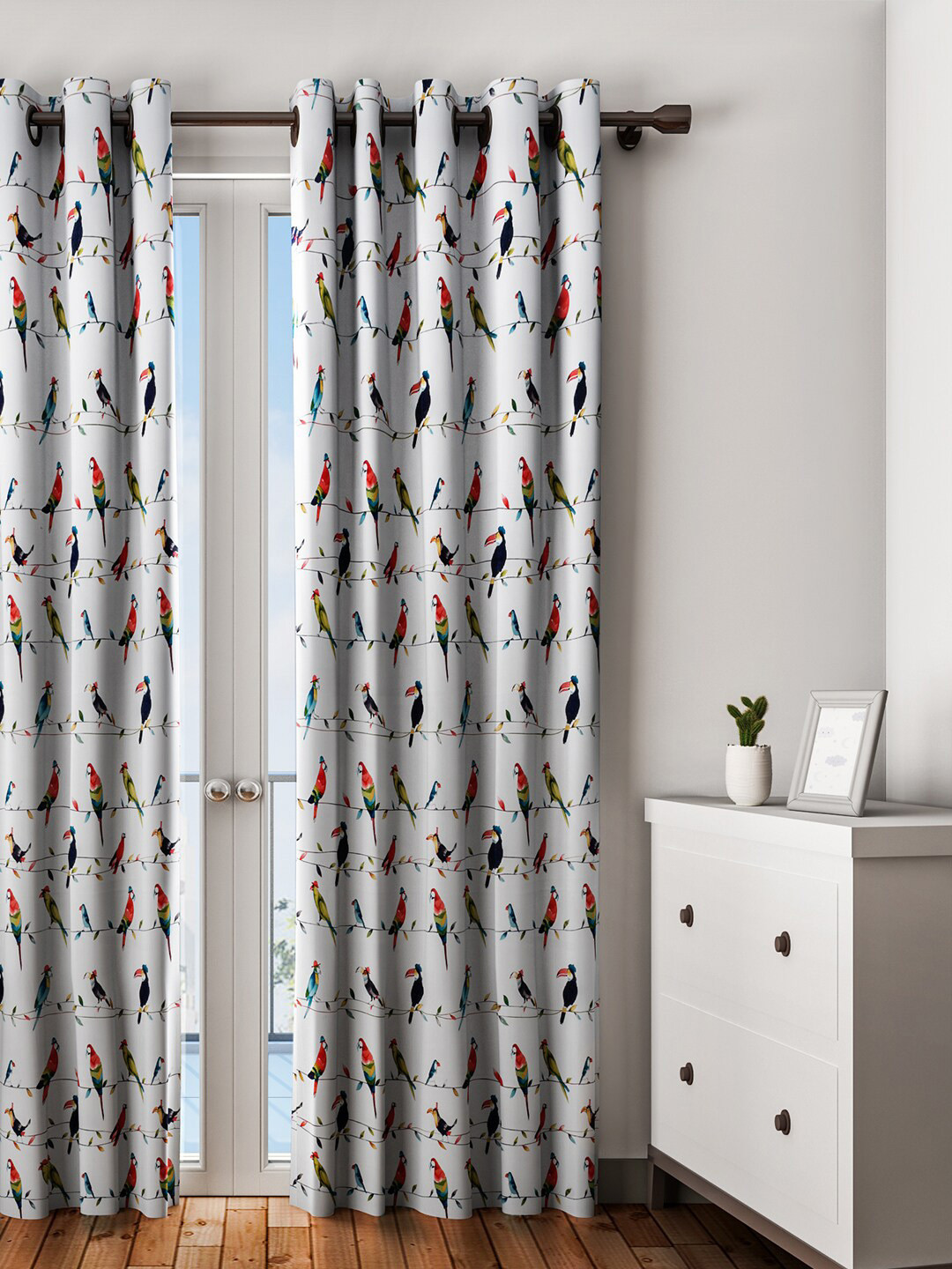 URBAN DREAM White Birds Printed Single Long Door Curtain