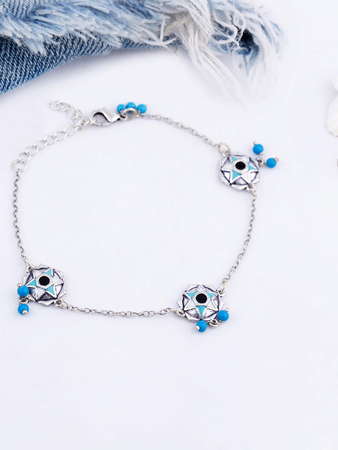 Voylla Set of 2 Oxidized Silver-Plated Anklets