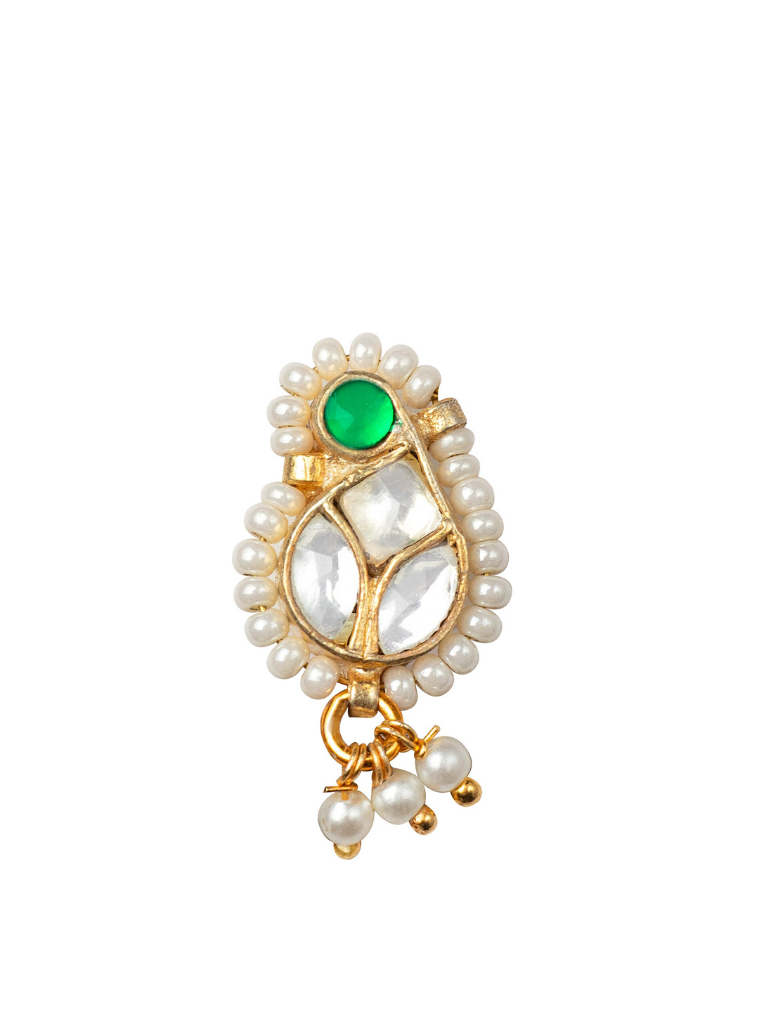 MORKANTH JEWELLERY 24K Gold-Plated & White Kundan & Pearl Embellished Nosepin