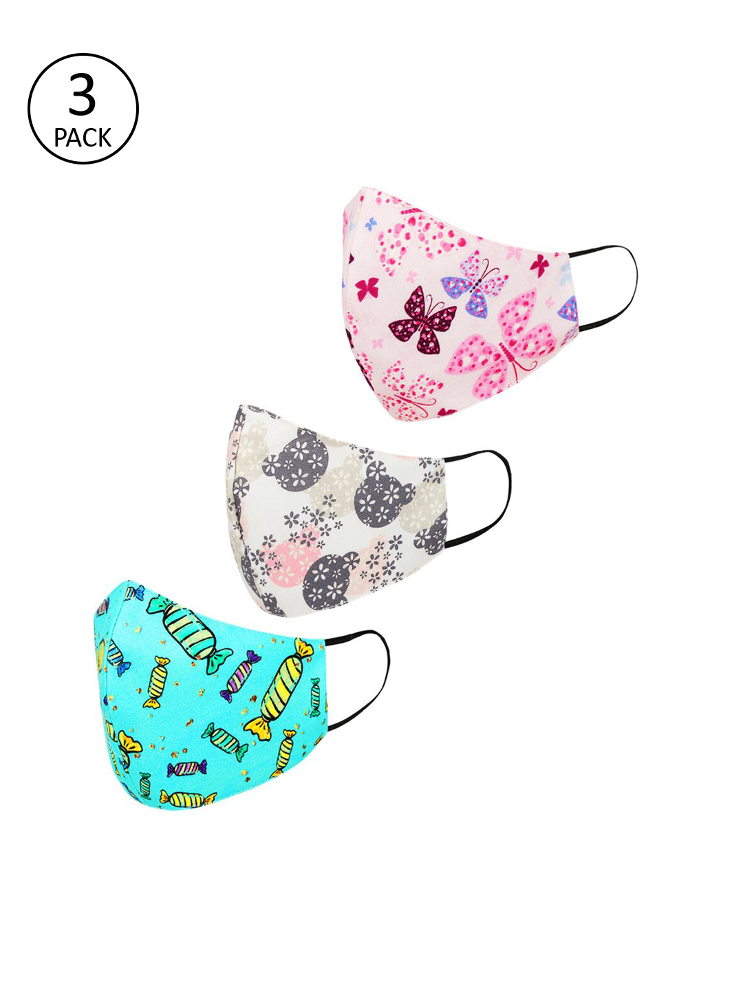 Tossido Kids Pack of 3 Pcs Multicoloured Reusable 3-Ply Protective Cloth Masks