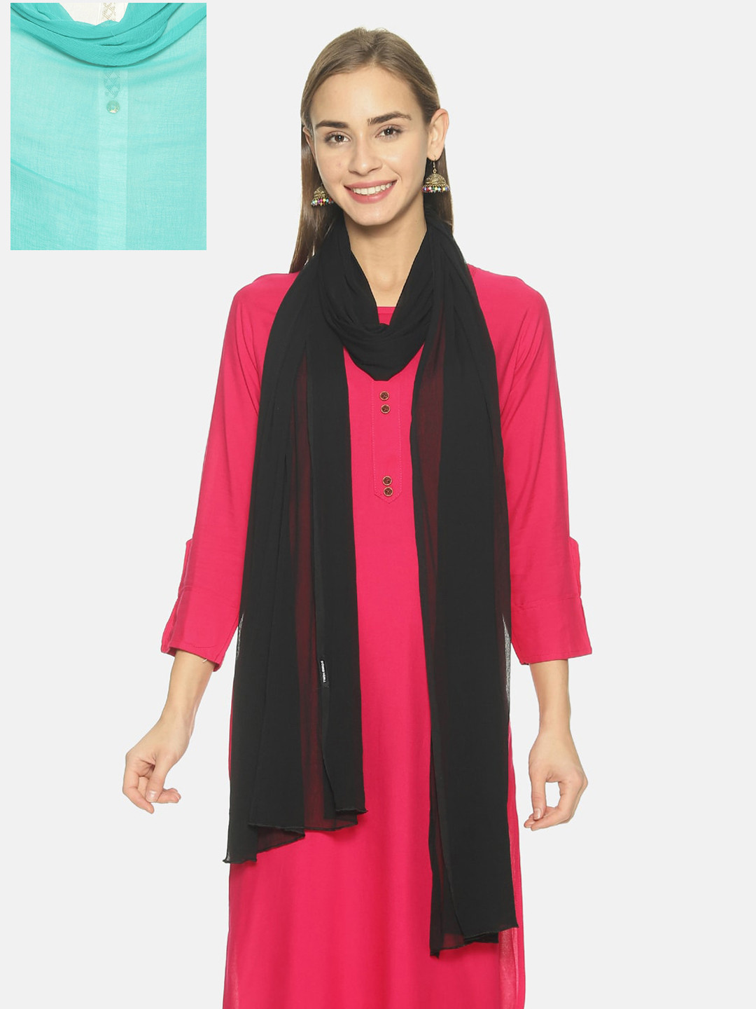 TWIN BIRDS Black & Blue Viscose Rayon Dupatta