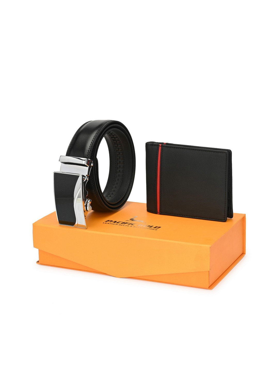 Pacific Gold Men Black Leather Accessory Gift Set