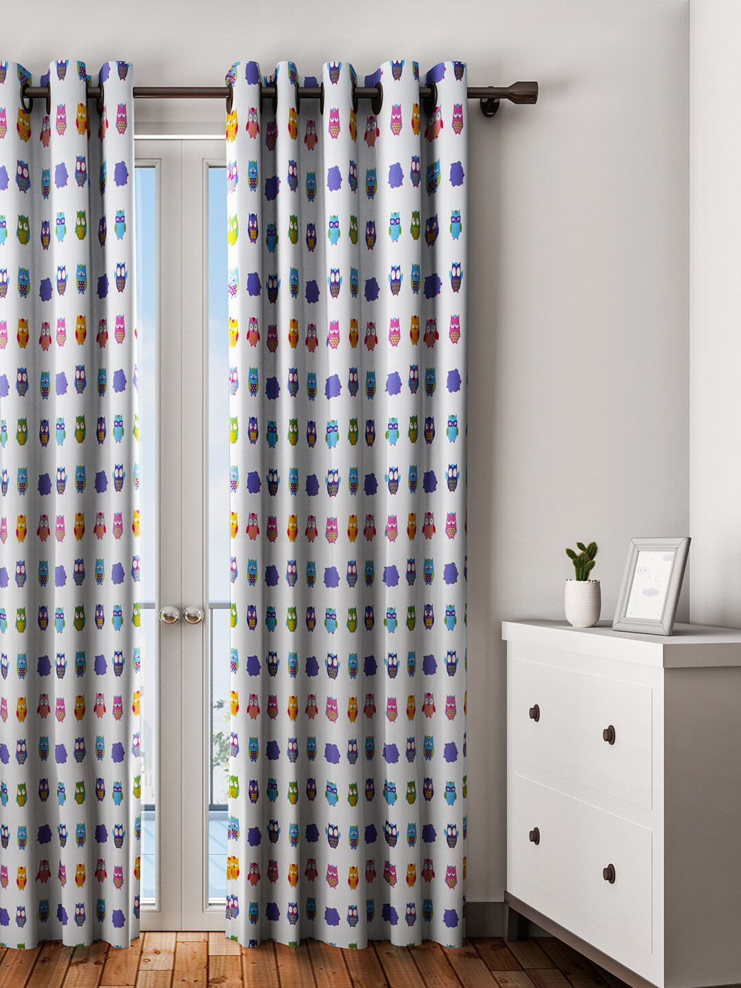 URBAN DREAM Kids White & Blue Printed Single Door Curtain