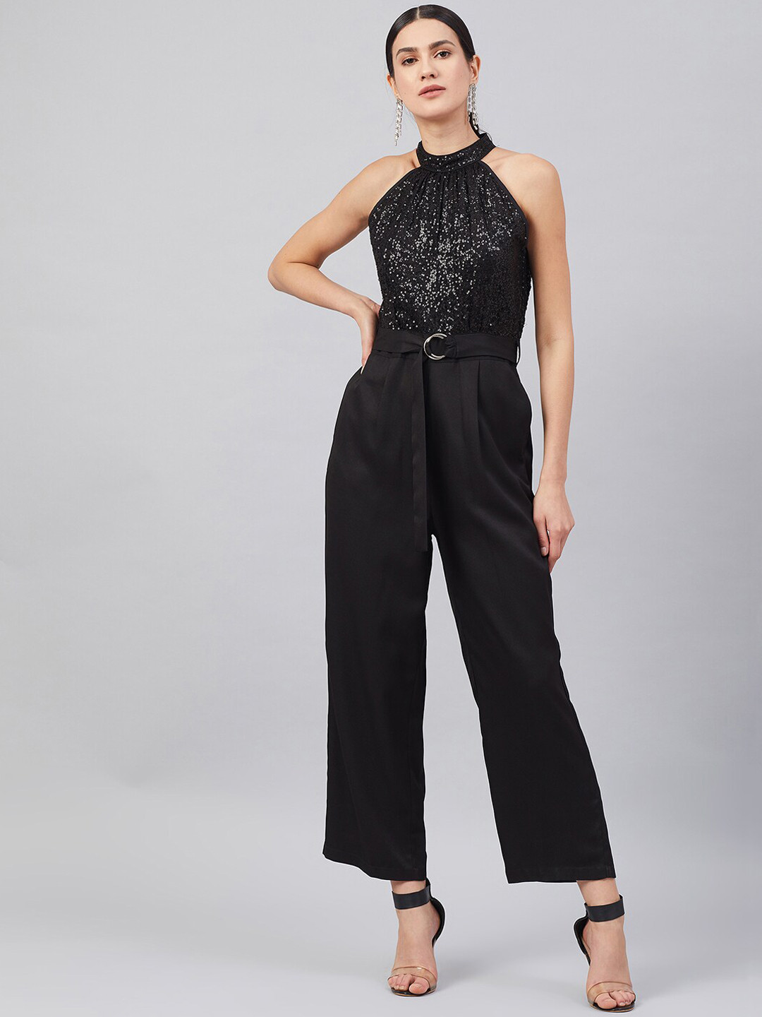 Marie Claire Women Black Solid Basic Jumpsuit